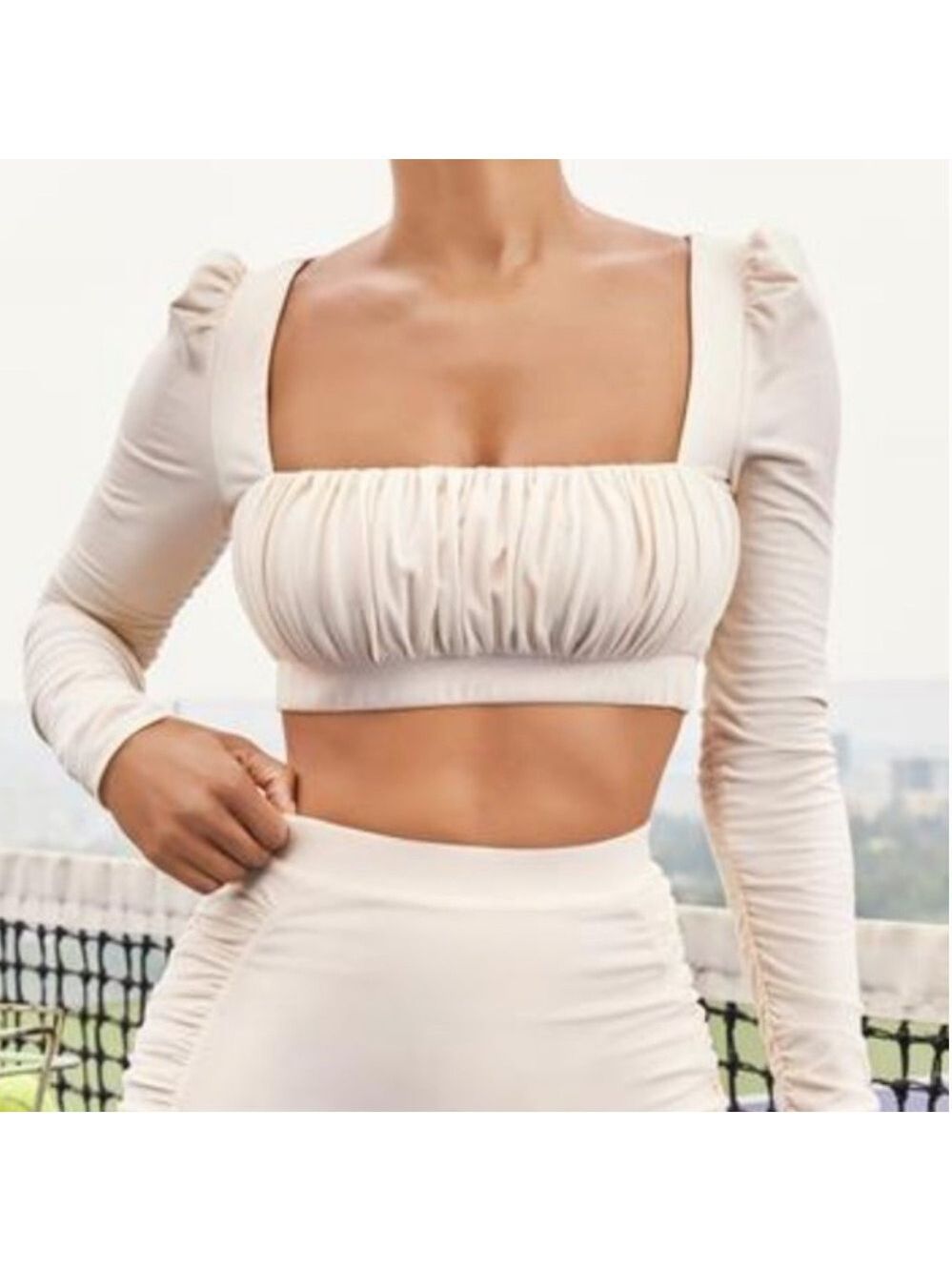 Oh Polly Long Sleeve Ruched Crop Top, Size 0, UK 4.